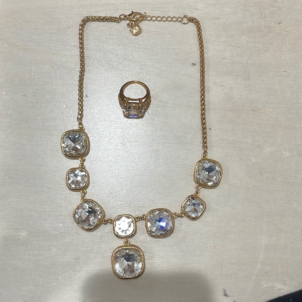 Gold and White Jewel Ring + Necklace.